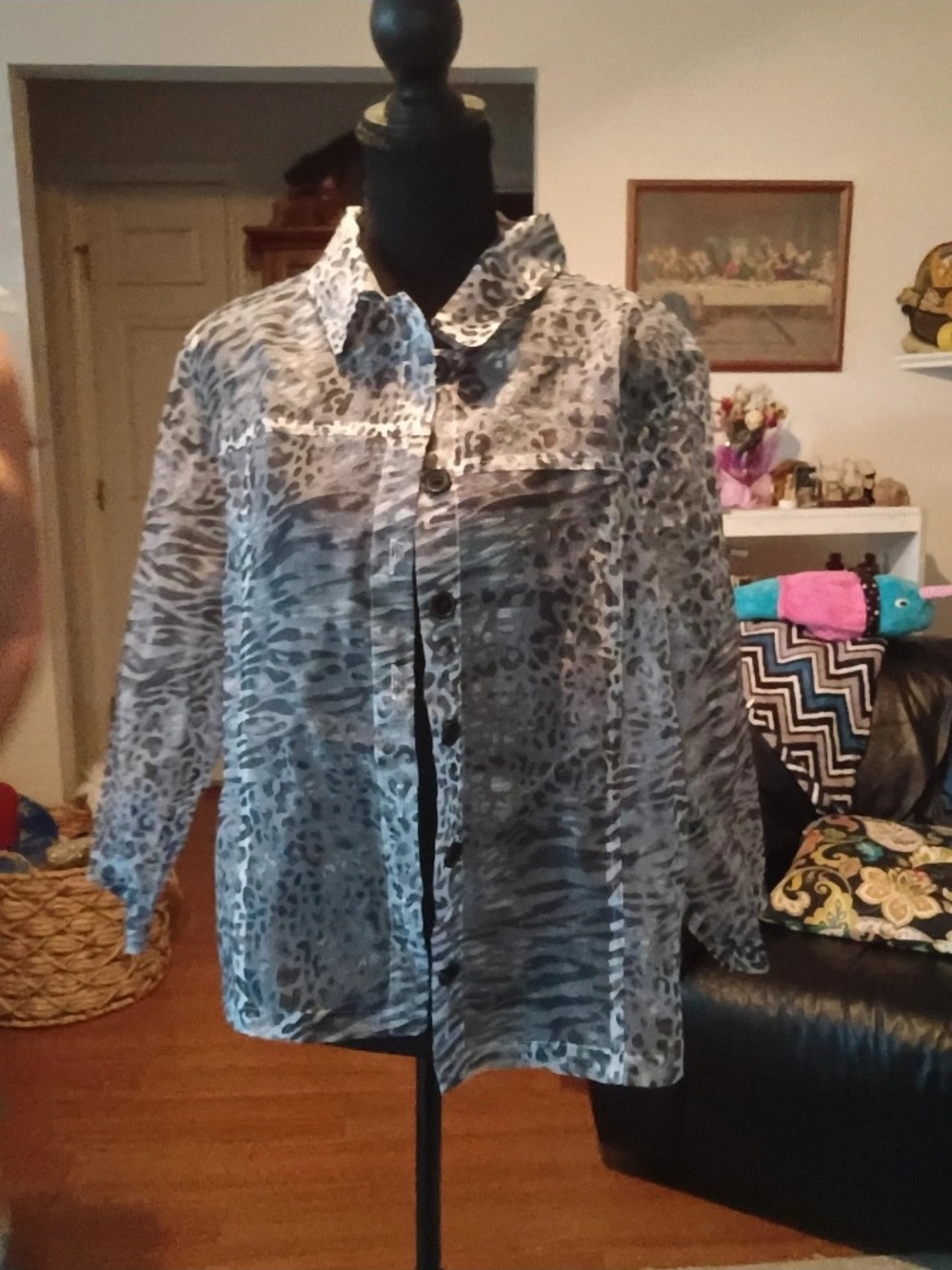 Toni Morgan Gray Cheetah Print Sheer Blouse